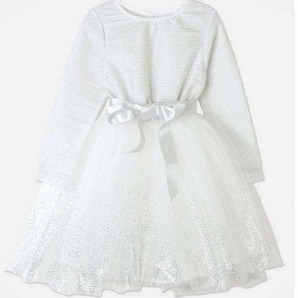 origami Other - NWOT ORIGAMI Evie Long Sleeve Lurex Stripe Tutu Dress WHITE